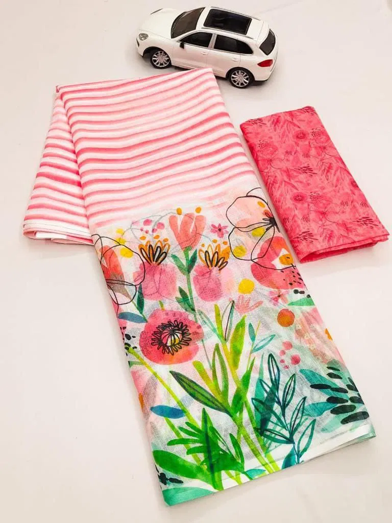 MG 361 Plain Linen Digital Printed Sarees Wholesale Market In Surat